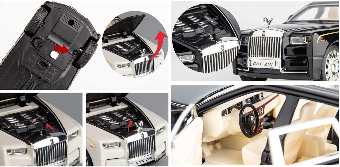 GenzToy Rolls-Royce Phantom Die-Cast Model Car 1:32 Scale | Pull Back, Light & Sound