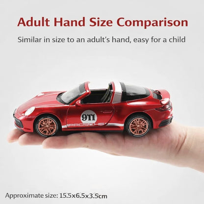 GenzToy™ Porsche 911 Targa 4S 1:32 Die-Cast Metal Model Car with Lights, Sound & Pull Back Action