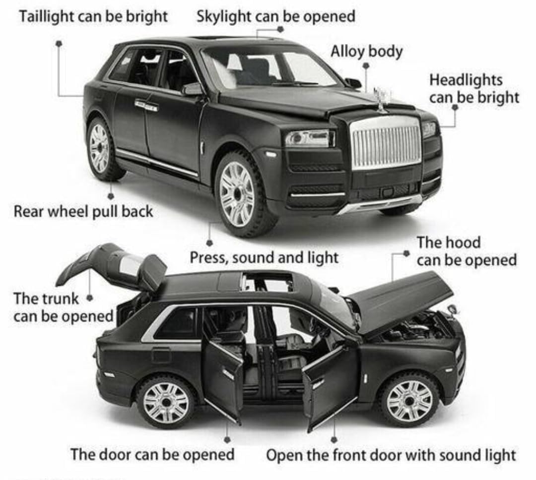 GenzToy™ Rolls-Royce Cullinan 1:32 Die-Cast Metal Model Car with Lights, Sound & Pull Back Action