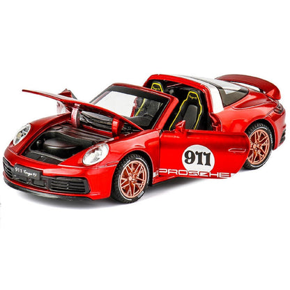 GenzToy™ Porsche 911 Targa 4S 1:32 Die-Cast Metal Model Car with Lights, Sound & Pull Back Action