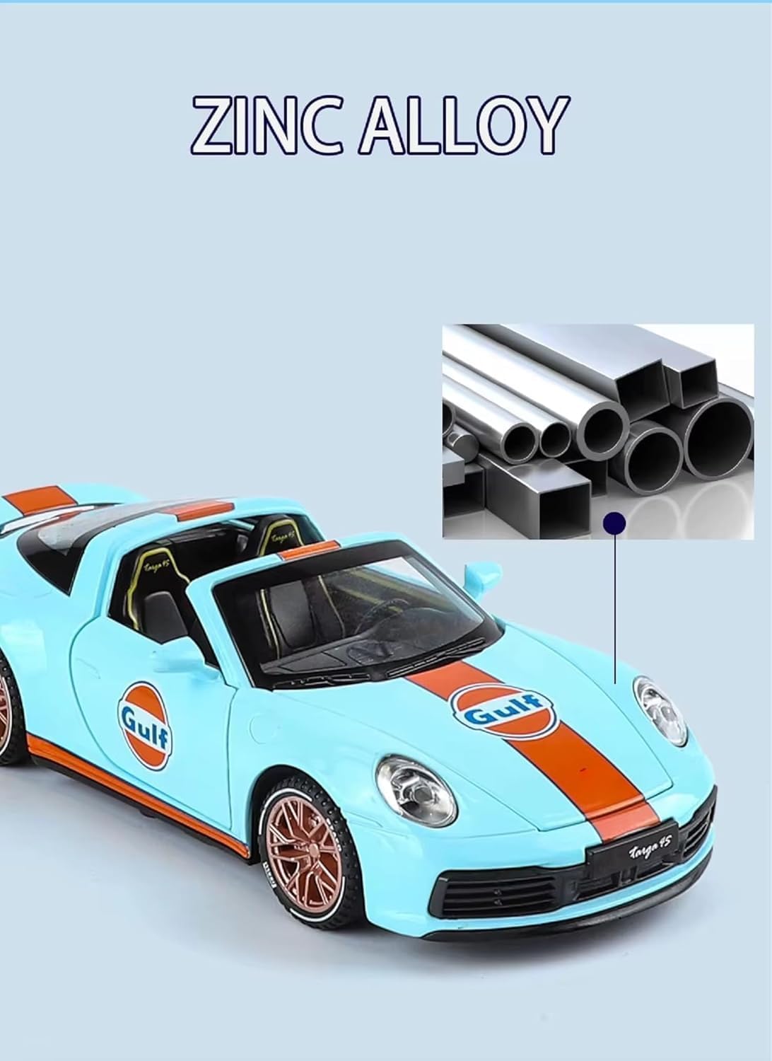 GenzToy™ Porsche 911 Targa 4S 1:32 Die-Cast Metal Model Car with Lights, Sound & Pull Back Action