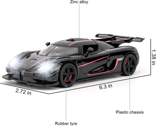 GenzToy™ Koenigsegg One:1 1:32 Die-Cast Metal Model Car with Lights, Sound & Pull Back Action