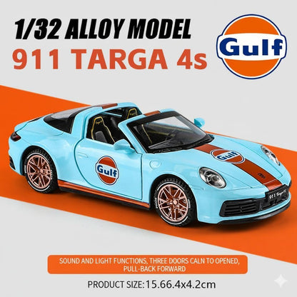 GenzToy™ Porsche 911 Targa 4S 1:32 Die-Cast Metal Model Car with Lights, Sound & Pull Back Action