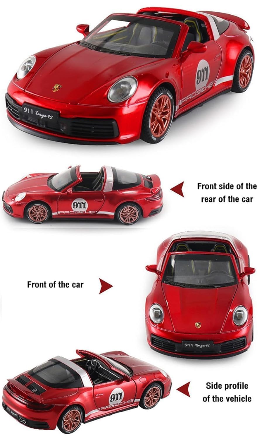 GenzToy™ Porsche 911 Targa 4S 1:32 Die-Cast Metal Model Car with Lights, Sound & Pull Back Action