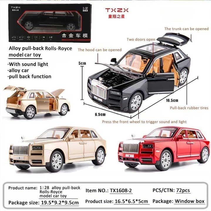 GenzToy™ Rolls-Royce Cullinan 1:32 Die-Cast Metal Model Car with Lights, Sound & Pull Back Action