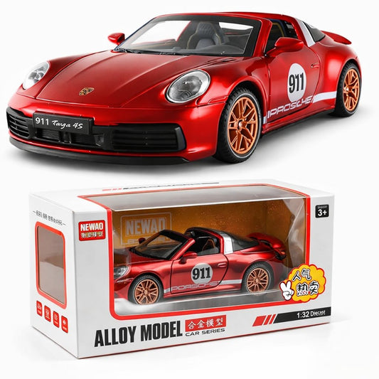 GenzToy™ Porsche 911 Targa 4S 1:32 Die-Cast Metal Model Car with Lights, Sound & Pull Back Action