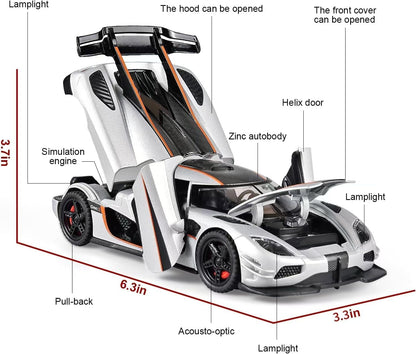 GenzToy™ Koenigsegg One:1 1:32 Die-Cast Metal Model Car with Lights, Sound & Pull Back Action