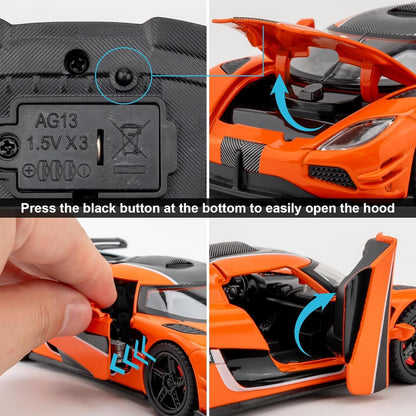 GenzToy™ Koenigsegg One:1 1:32 Die-Cast Metal Model Car with Lights, Sound & Pull Back Action