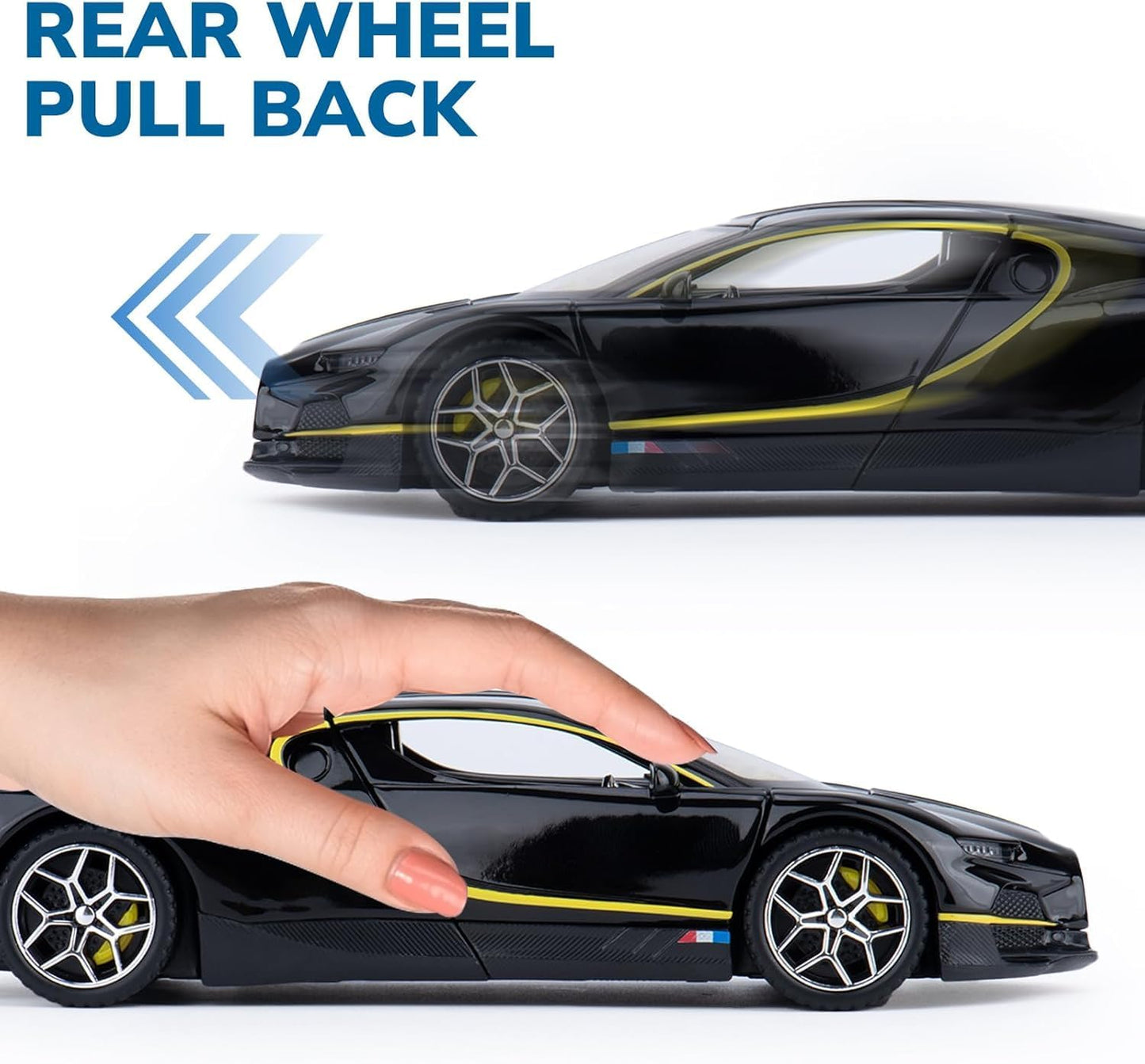GenzToy™ Bugatti Tourbillon V16 1:32 Die-Cast Metal Model Car with Lights, Sound & Pull Back Action
