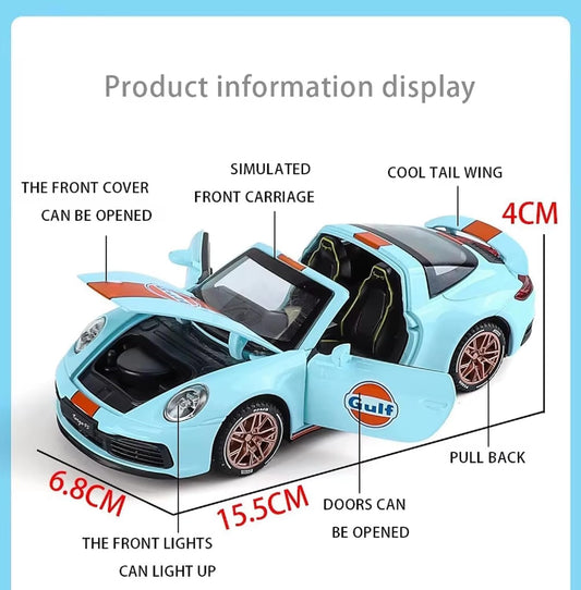 GenzToy™ Porsche 911 Targa 4S 1:32 Die-Cast Metal Model Car with Lights, Sound & Pull Back Action