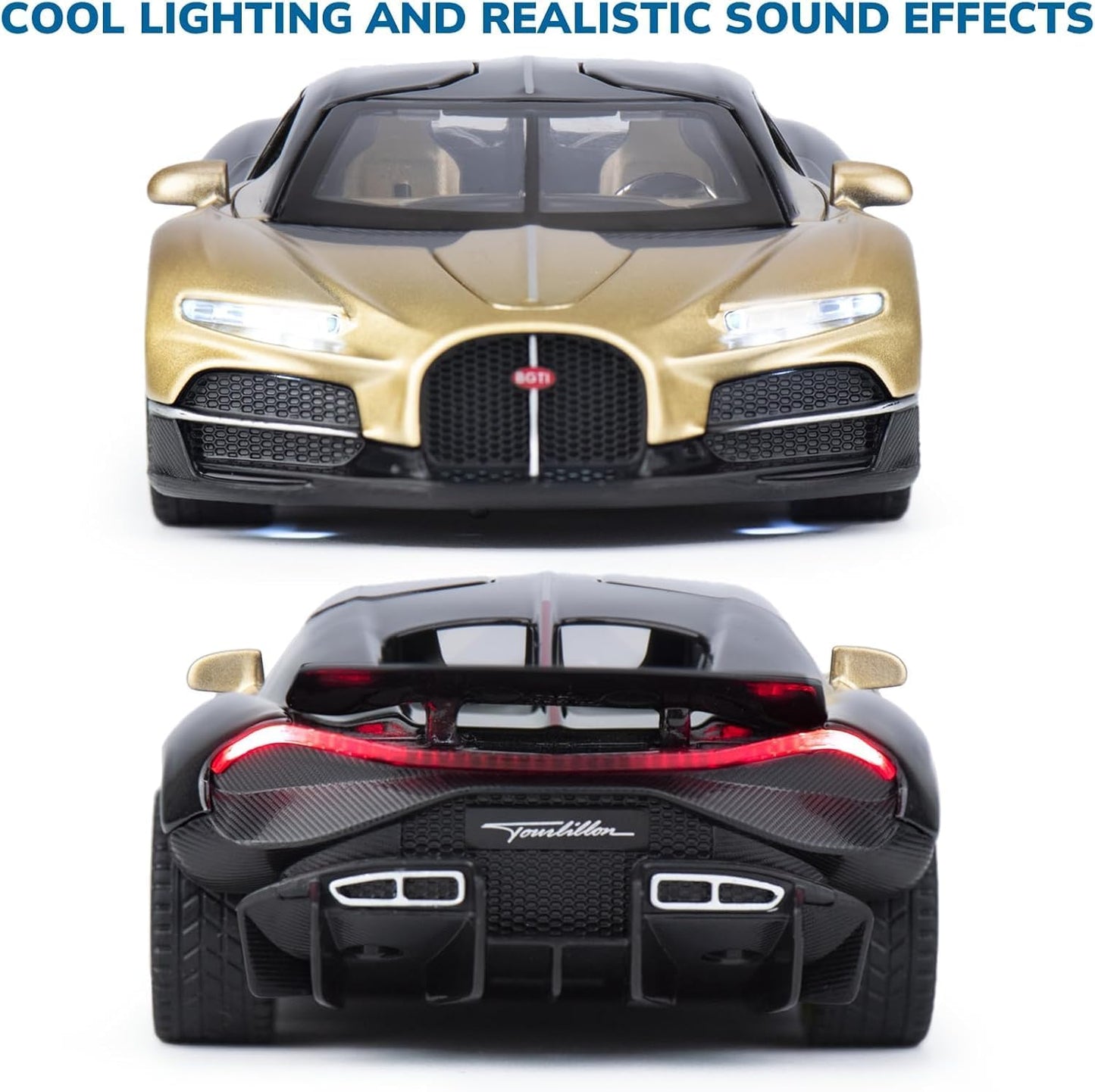 GenzToy™ Bugatti Tourbillon V16 1:32 Die-Cast Metal Model Car with Lights, Sound & Pull Back Action