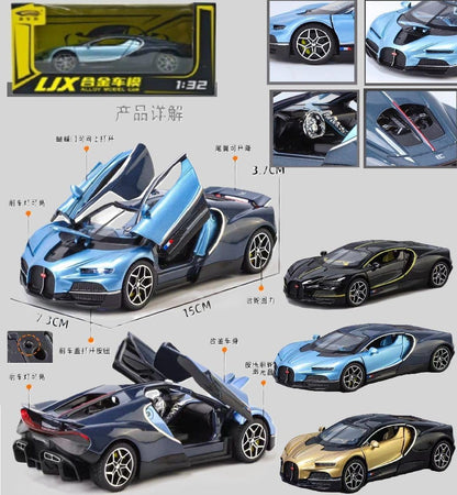 GenzToy™ Bugatti Tourbillon V16 1:32 Die-Cast Metal Model Car with Lights, Sound & Pull Back Action