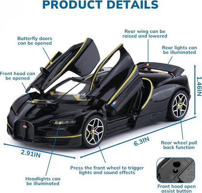 GenzToy™ Bugatti Tourbillon V16 1:32 Die-Cast Metal Model Car with Lights, Sound & Pull Back Action