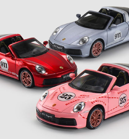 GenzToy™ Porsche 911 Targa 4S 1:32 Die-Cast Metal Model Car with Lights, Sound & Pull Back Action