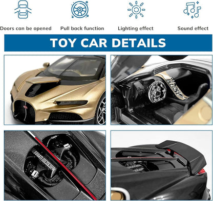 GenzToy™ Bugatti Tourbillon V16 1:32 Die-Cast Metal Model Car with Lights, Sound & Pull Back Action